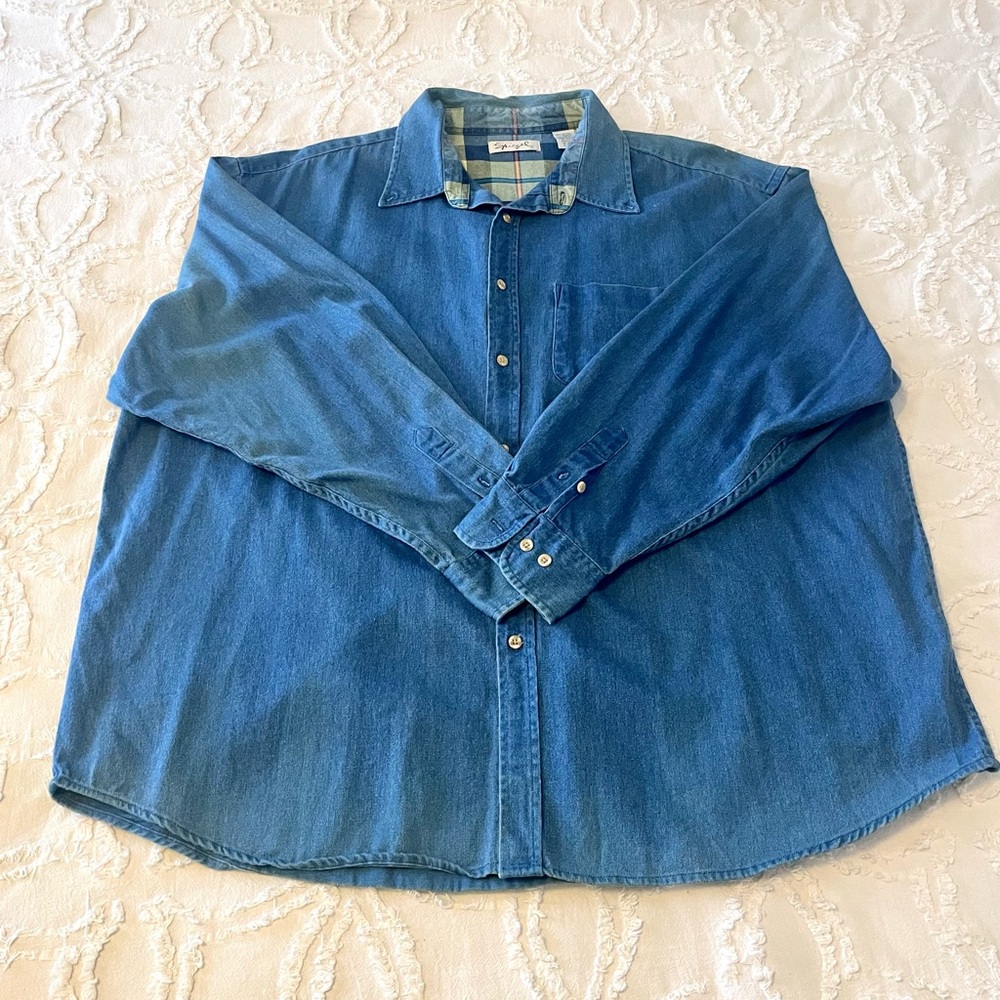 Vintage Spiegel Men's Casual Blue Denim Button Down Long Sleeve Shirt XXL